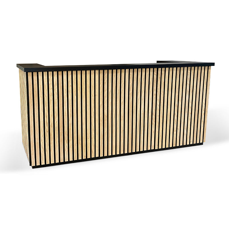 KENTO Reception Desk 240cm - Timber Slat Acoustic Black & Oak