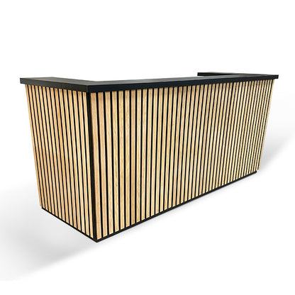 KENTO Reception Desk 240cm - Timber Slat Acoustic Black & Oak