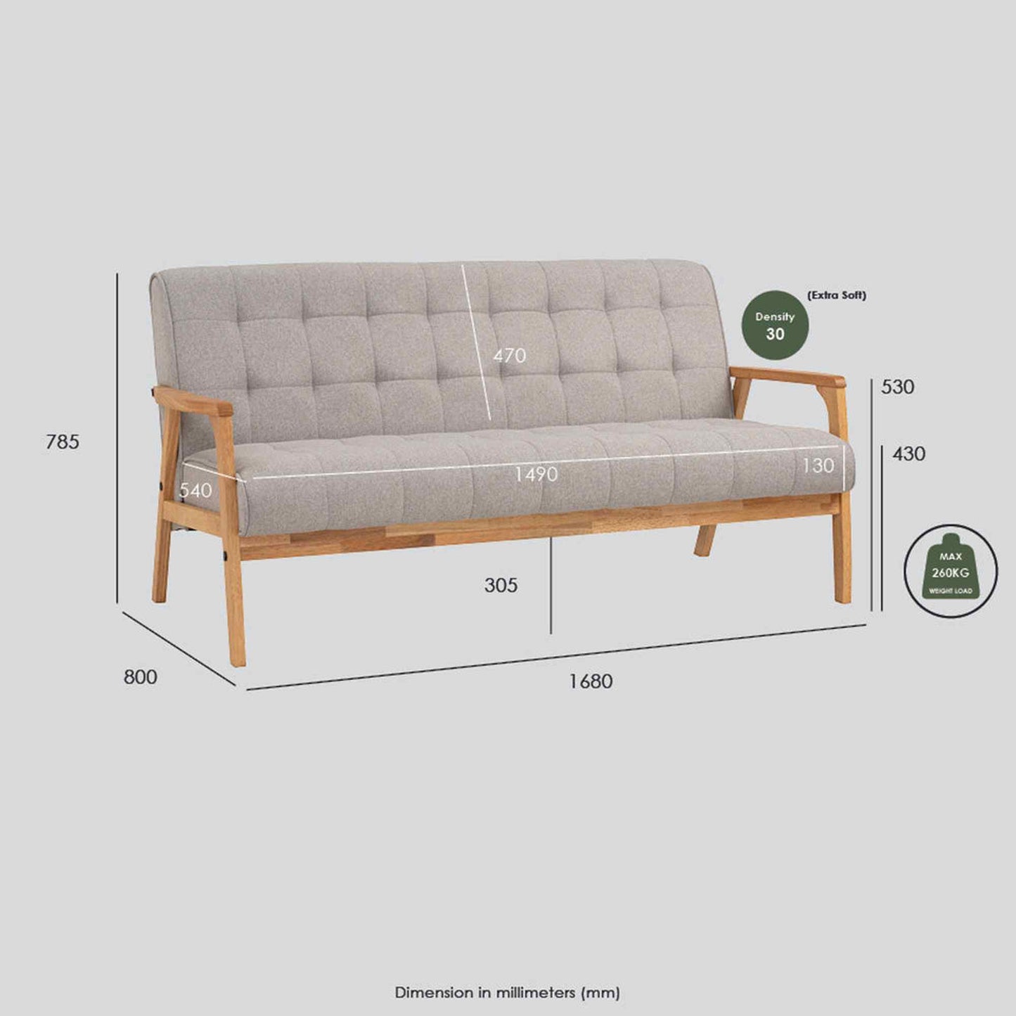 TUCSON 3 Seater Sofa Walnut & Black PU Leather