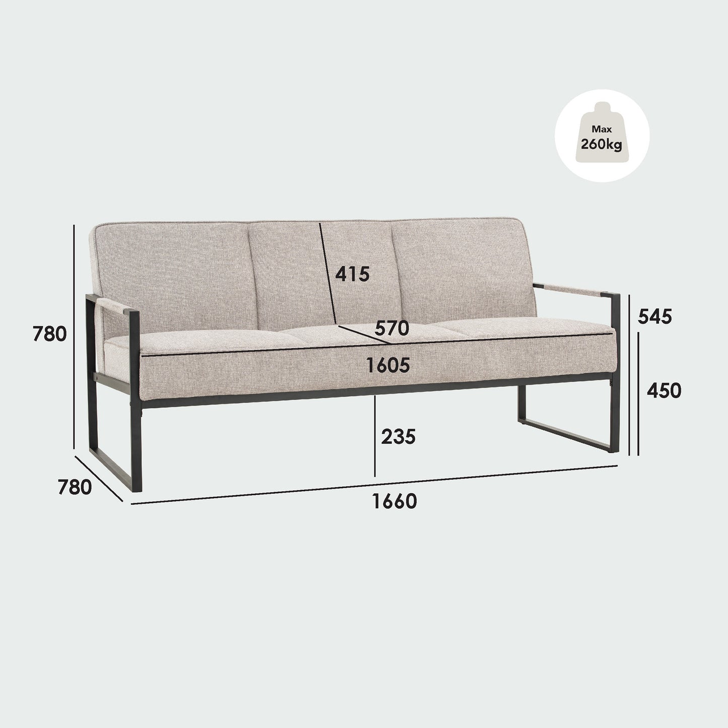 CALIBRA 3 Seater Sofa - Black & Grey