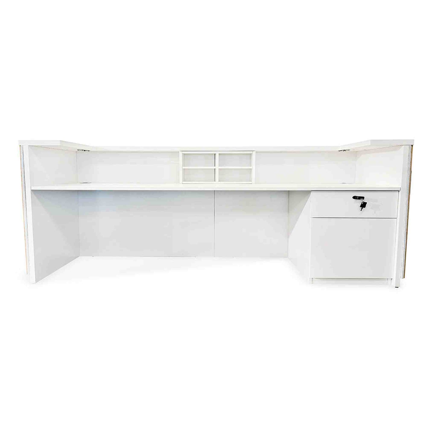 KENTO Reception Desk 240cm - Timber Slat Acoustic White & Oak