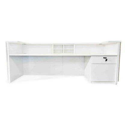 KENTO Reception Desk 240cm - Timber Slat Acoustic White & Oak