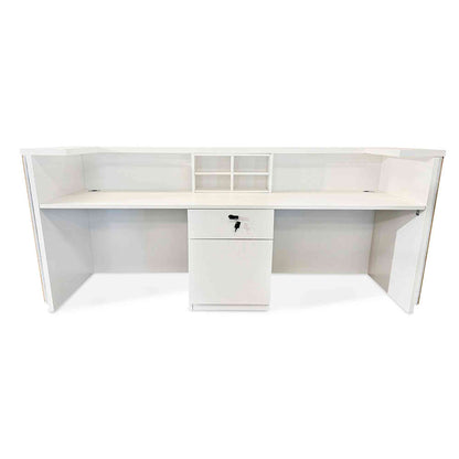 KENTO Reception Desk 240cm - Timber Slat Acoustic White & Oak