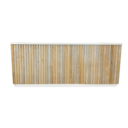 KENTO Reception Desk 240cm - Timber Slat Acoustic White & Oak