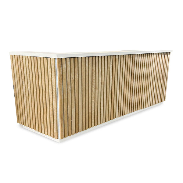 KENTO Reception Desk 240cm - Timber Slat Acoustic White & Oak โ Modern ...