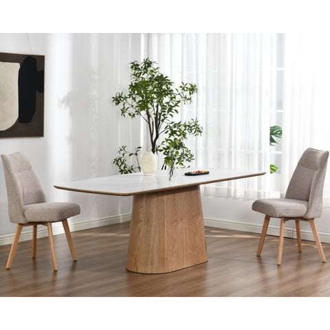 BOLTON Ceramic Dining Table 1.8M - White & Oak