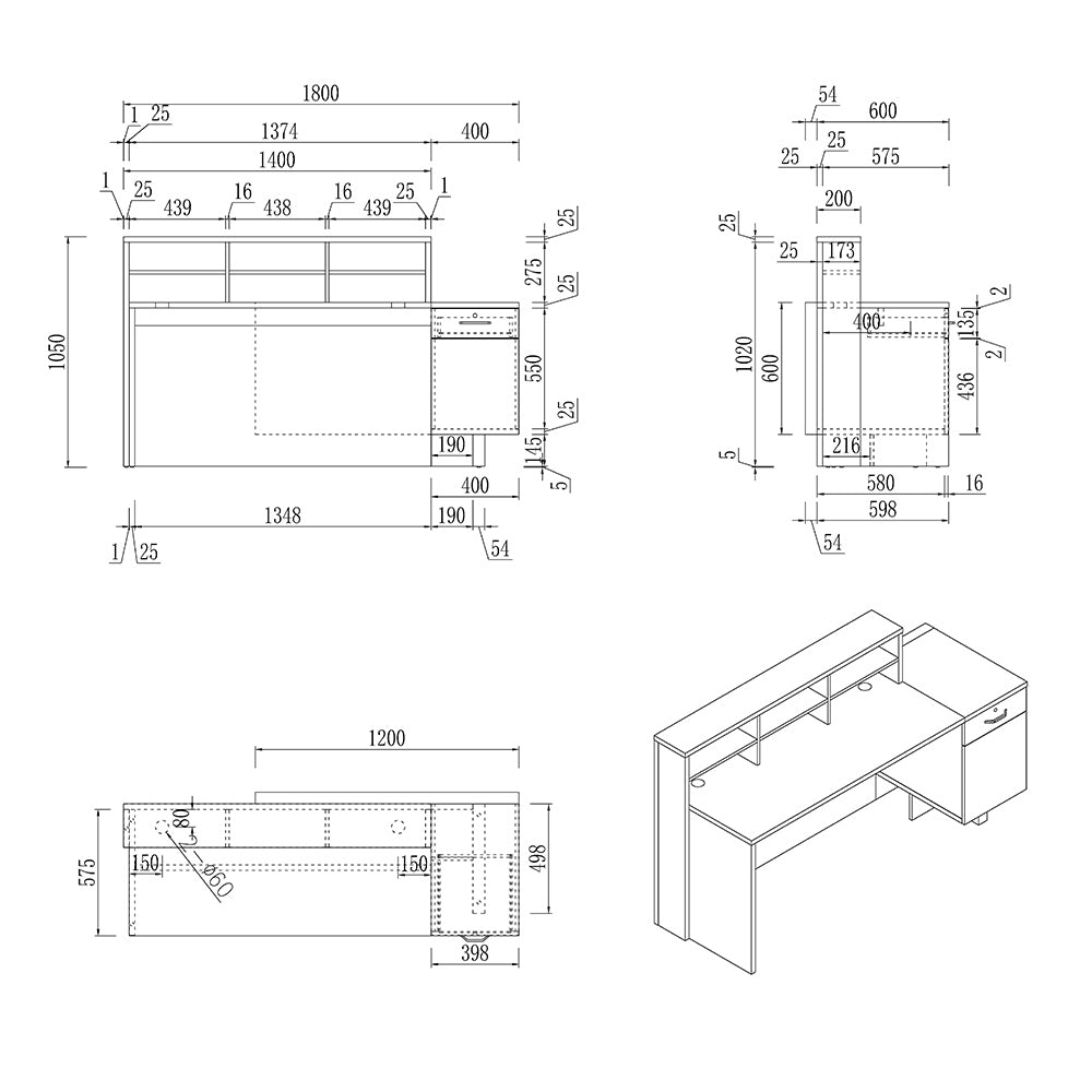 HELMER Reception Desk 1.8M Right Panel - Oak & White