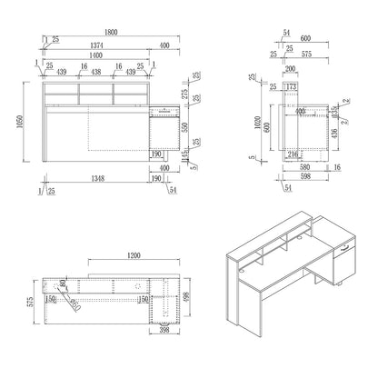 HELMER Reception Desk 1.8M Right Panel - Oak & White