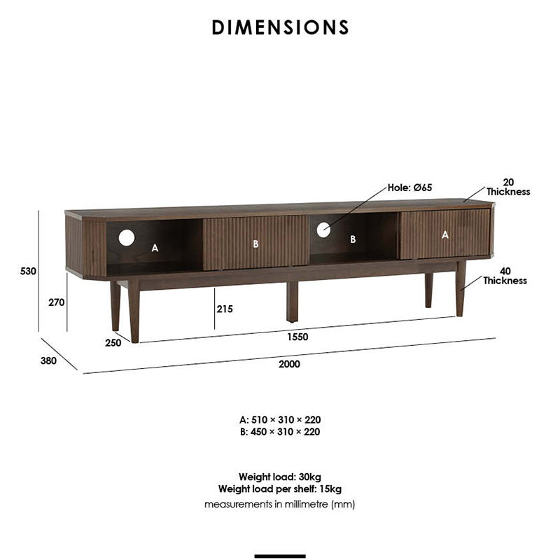 LUDLOW Entertainment TV Unit 200cm - Walnut