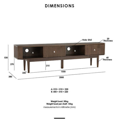 LUDLOW Entertainment TV Unit 200cm - Walnut