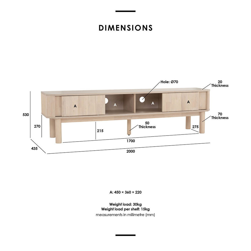 LUDLOW Entertainment TV Unit 200cm - White Wash Oak