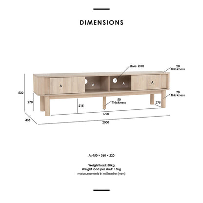 LUDLOW Entertainment TV Unit 200cm - White Wash Oak