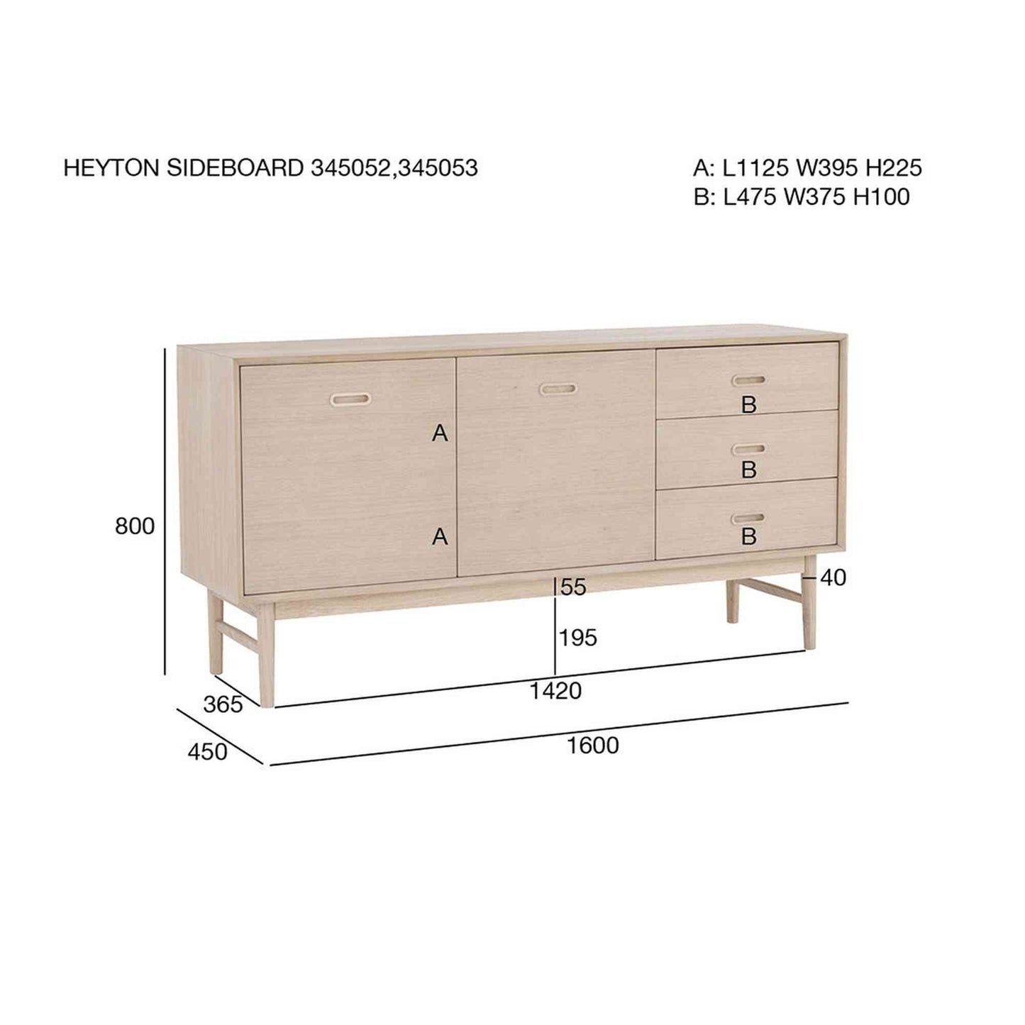 HAYTON Sideboard 160cm - White Oak