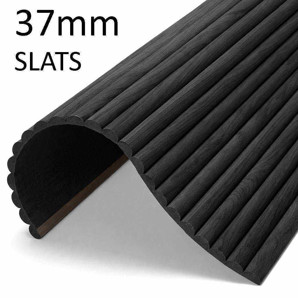 WOODFLEX Flexible Wooden Slat Wall Panel - Black Oak - 2700mm x 600mm - Half Round 37mm