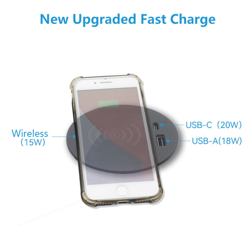 In Desk Wireless Charging & USB Cable Cubby Management Dock - 9cm - Black