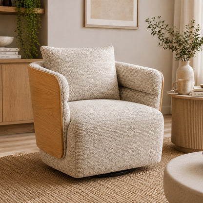 WEAVER Swivel Lounge Chair - Bentwood Oak & Beige