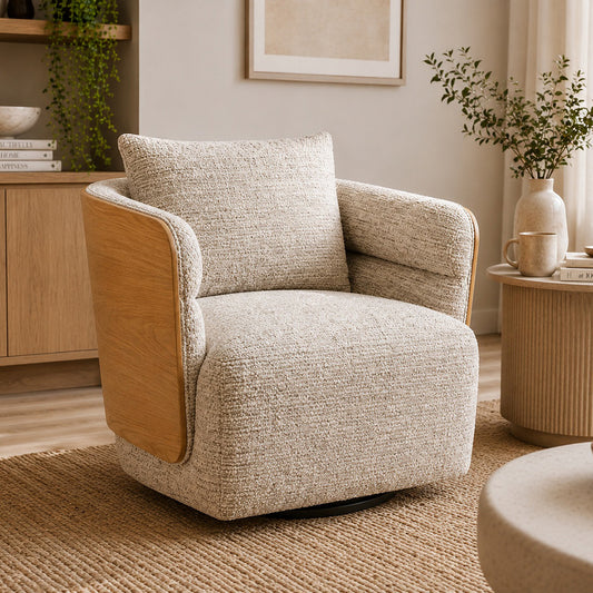WEAVER Swivel Lounge Chair - Bentwood Oak & Beige