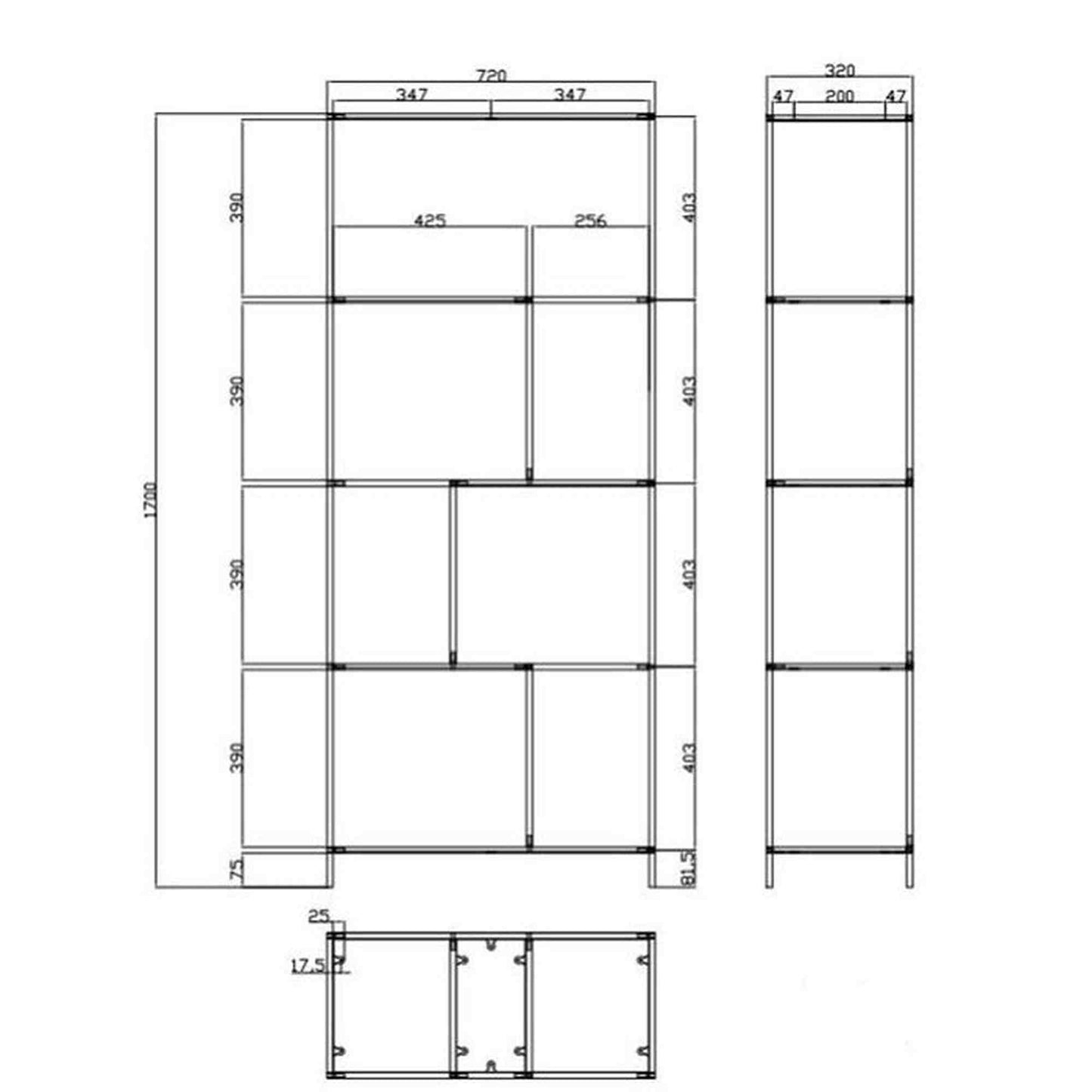 INFINITY Shelving Unit 72x170cm - Black