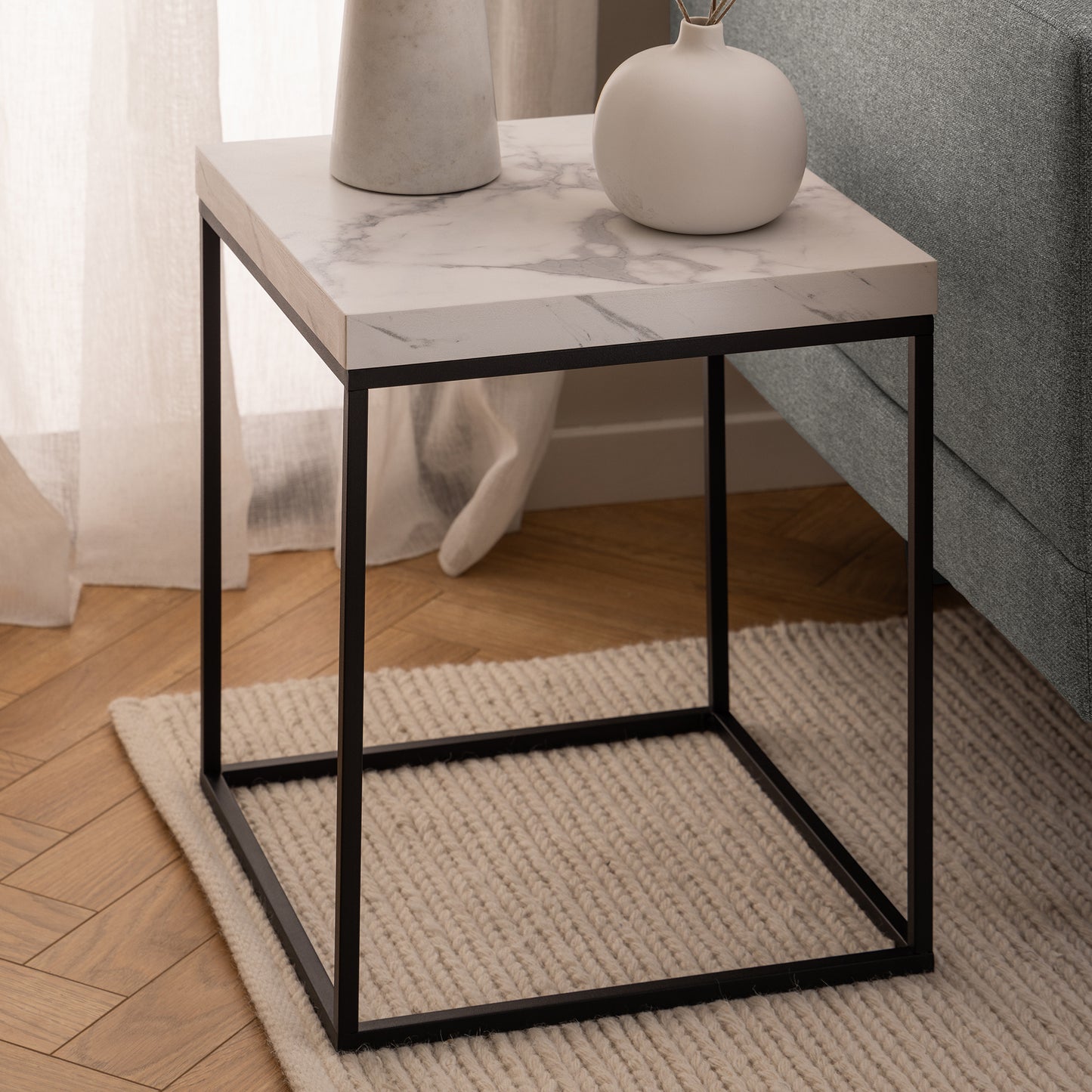 BAROSSA Side Table Marble look 40cm - White