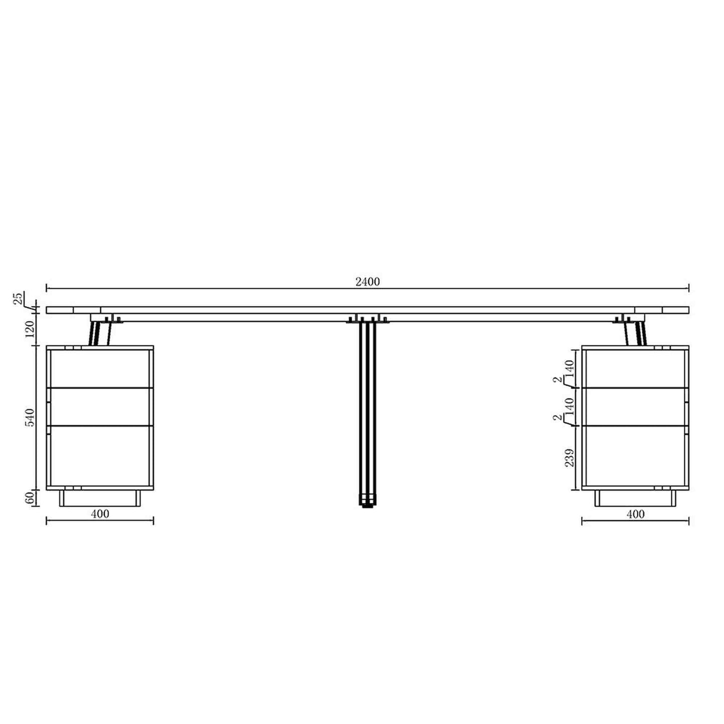 ARTO 4 people Back to Back Workstation 4 Cabinets 2.4M - Warm Oak & Black