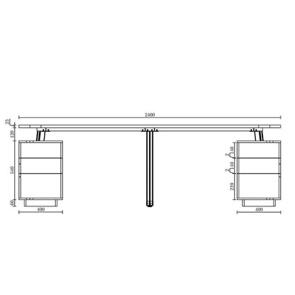 ARTO 4 people Back to Back Workstation 4 Cabinets 2.4M - Warm Oak & Black