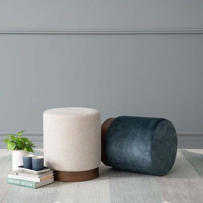 AURA Ottoman 37.5cm - Sapphire & Walnut