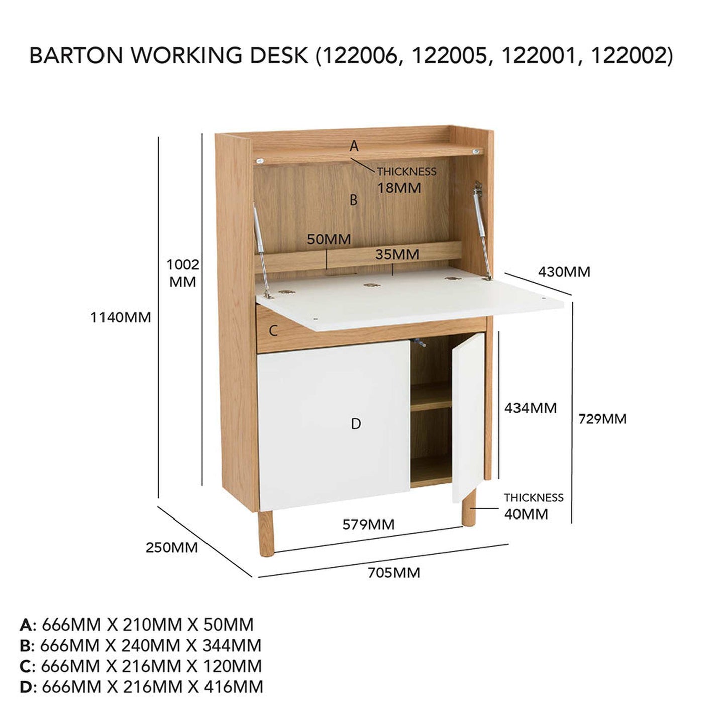 BARTON Study Desk 71cm - Blue & Oak
