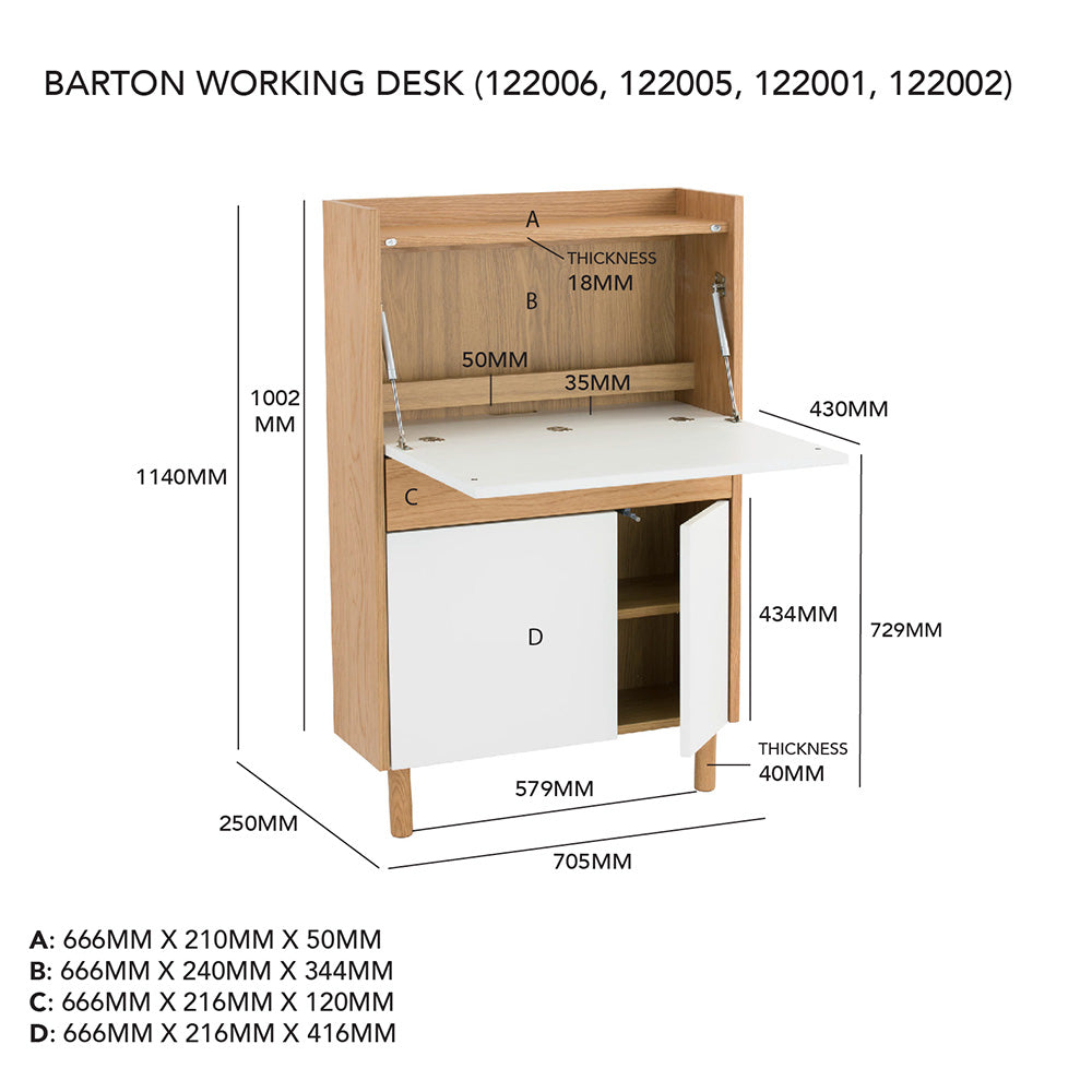 BARTON Study Desk 71cm - Natural & White