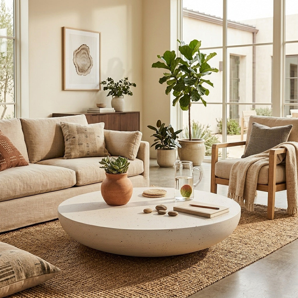TREVINO Microcement Round Coffee Table 100cm - Off-White