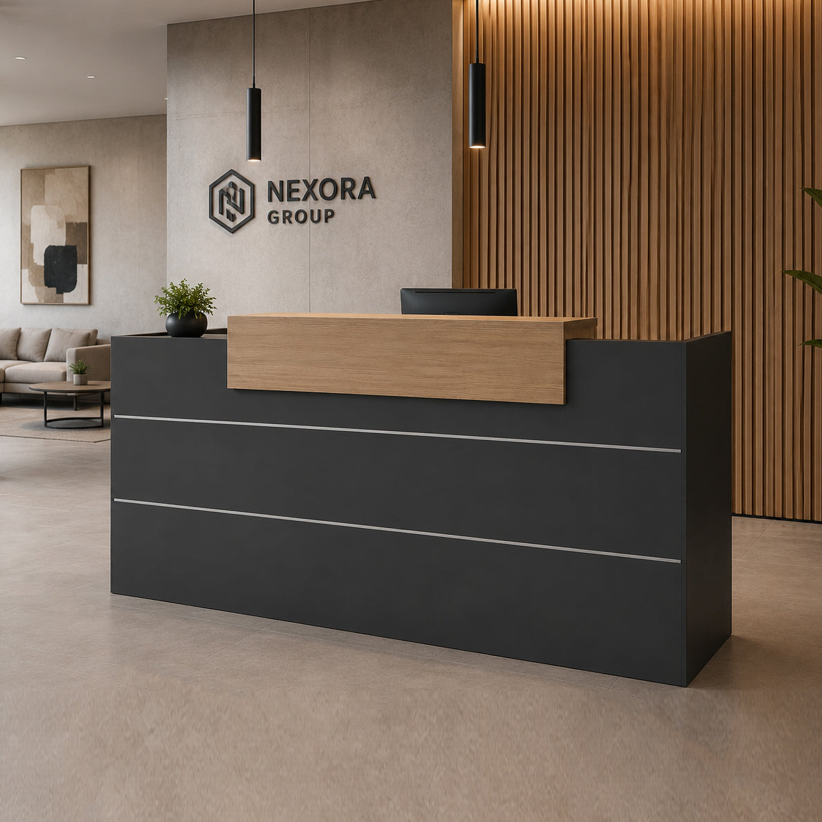 BELEN Reception Desk 1.8M - Acacia & Carbon Grey