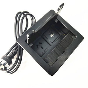 In Desk Cable Management Cubby Power & USB Box - 13cm -  Black