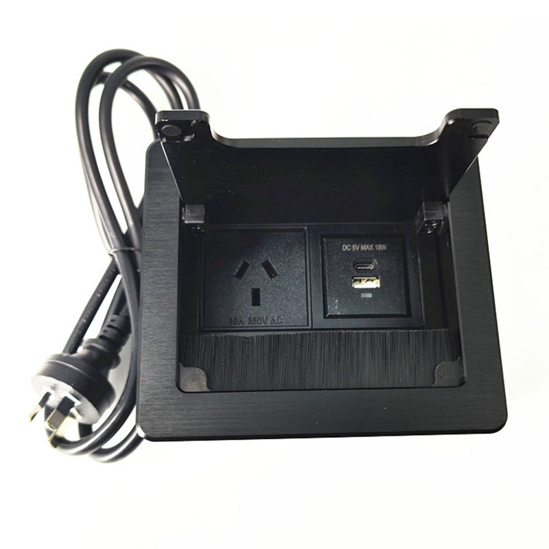 In Desk Cable Management Cubby Power & USB Box - 13cm -  Black
