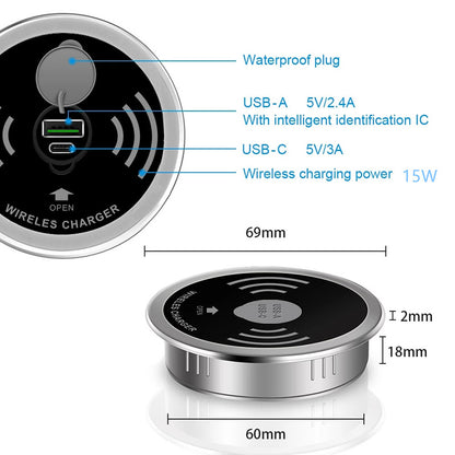 In Desk Wireless Charging and USB Cable Cubby Management Dock