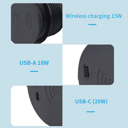In Desk Wireless Charging & USB Cable Cubby Management Dock - 9cm - Black