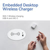 In Desk Wireless Charging & USB Cable Cubby Management Dock - 9cm - Black