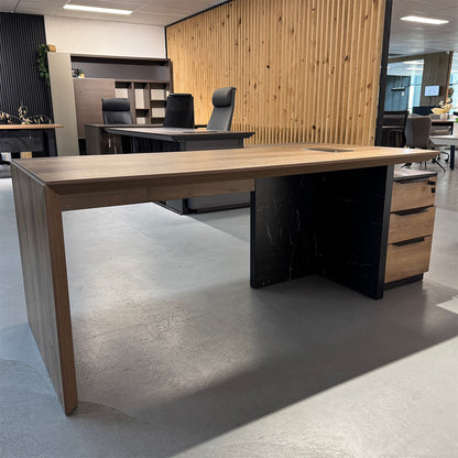 LOGAN Executive Desk Reversible 180cm - Warm Oak & Black