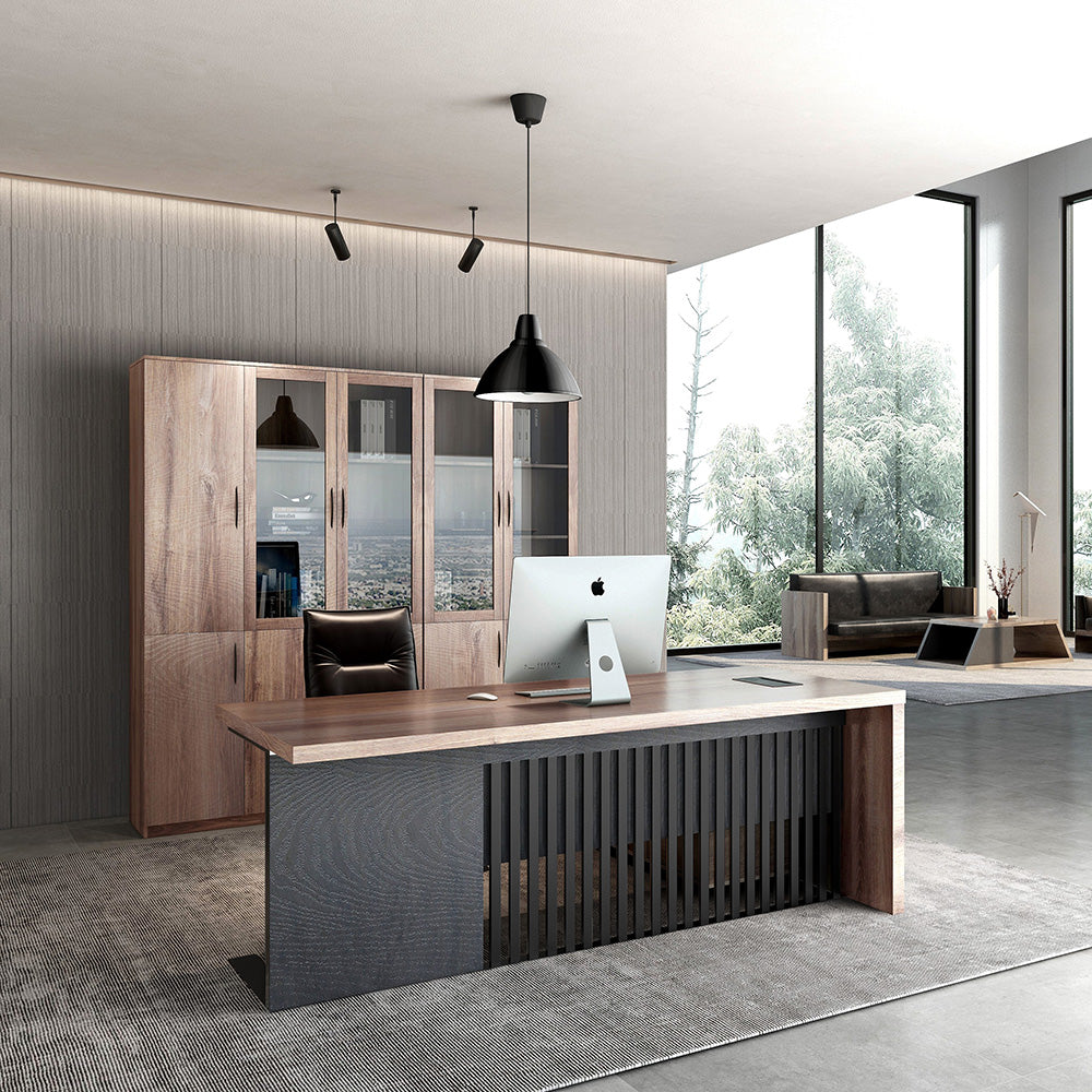 AFTAN BLACK HAWK Limited Edition - Executive Desk Pedestal & Left Mobile Return 180cm - Warm Oak &Black