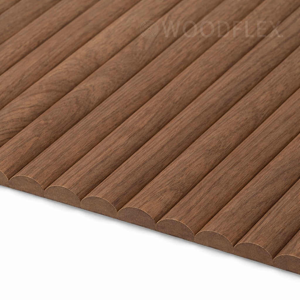 WOODFLEX Flexible Wooden Slat Wall Panel - Walnut Veneer - 2700mm x 600mm - Half Round 37mm