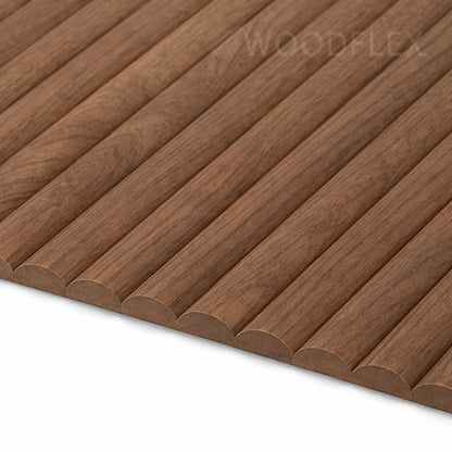 WOODFLEX Flexible Wooden Slat Wall Panel - Walnut Veneer - 2700mm x 600mm - Half Round 37mm
