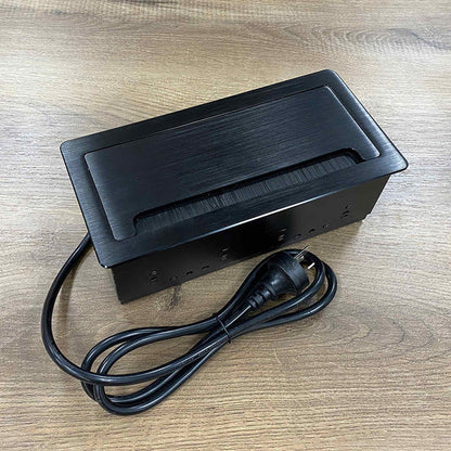In Desk Cable Management Cubby Power, USB, HDMI & Data Box - 26.5cm -  Black