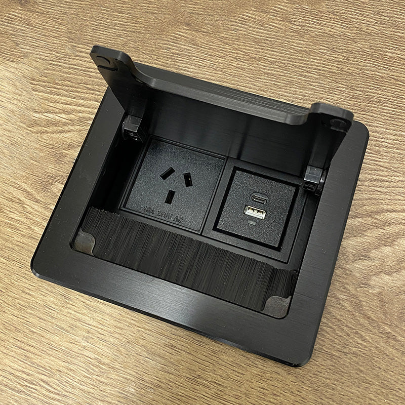 In Desk Cable Management Cubby Power & USB Box - 13cm -  Black