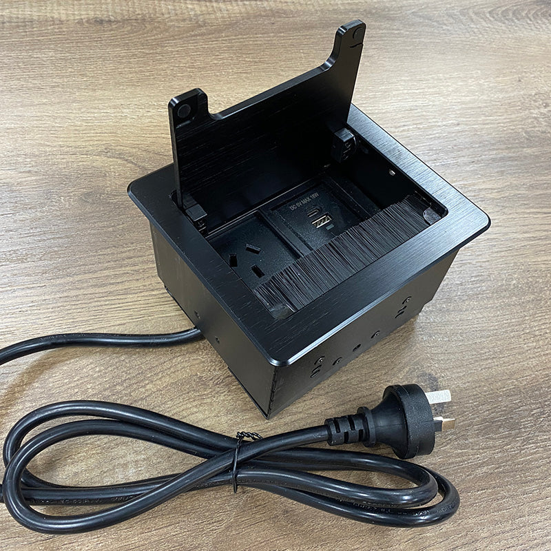 In Desk Cable Management Cubby Power & USB Box - 13cm -  Black