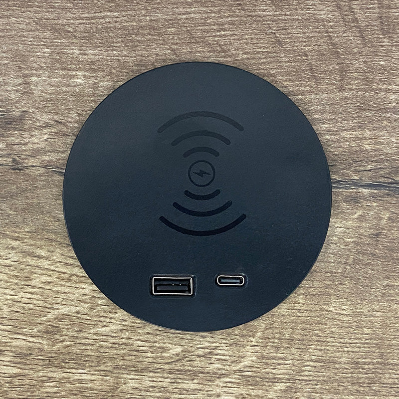 In Desk Wireless Charging & USB Cable Cubby Management Dock - 9cm - Black