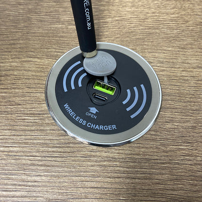 In Desk Wireless Charging and USB Cable Cubby Management Dock