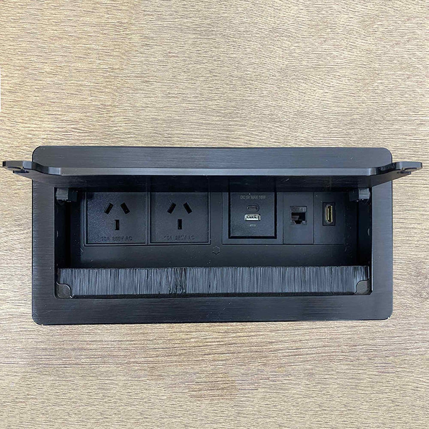 In Desk Cable Management Cubby Power, USB, HDMI & Data Box - 26.5cm -  Black