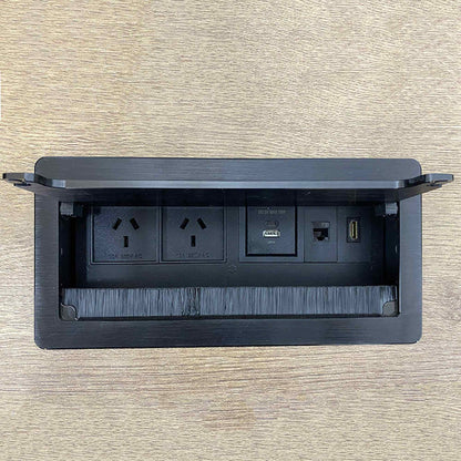 In Desk Cable Management Cubby Power, USB, HDMI & Data Box - 26.5cm -  Black