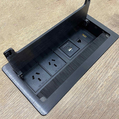 In Desk Cable Management Cubby Power, USB, HDMI & Data Box - 26.5cm -  Black