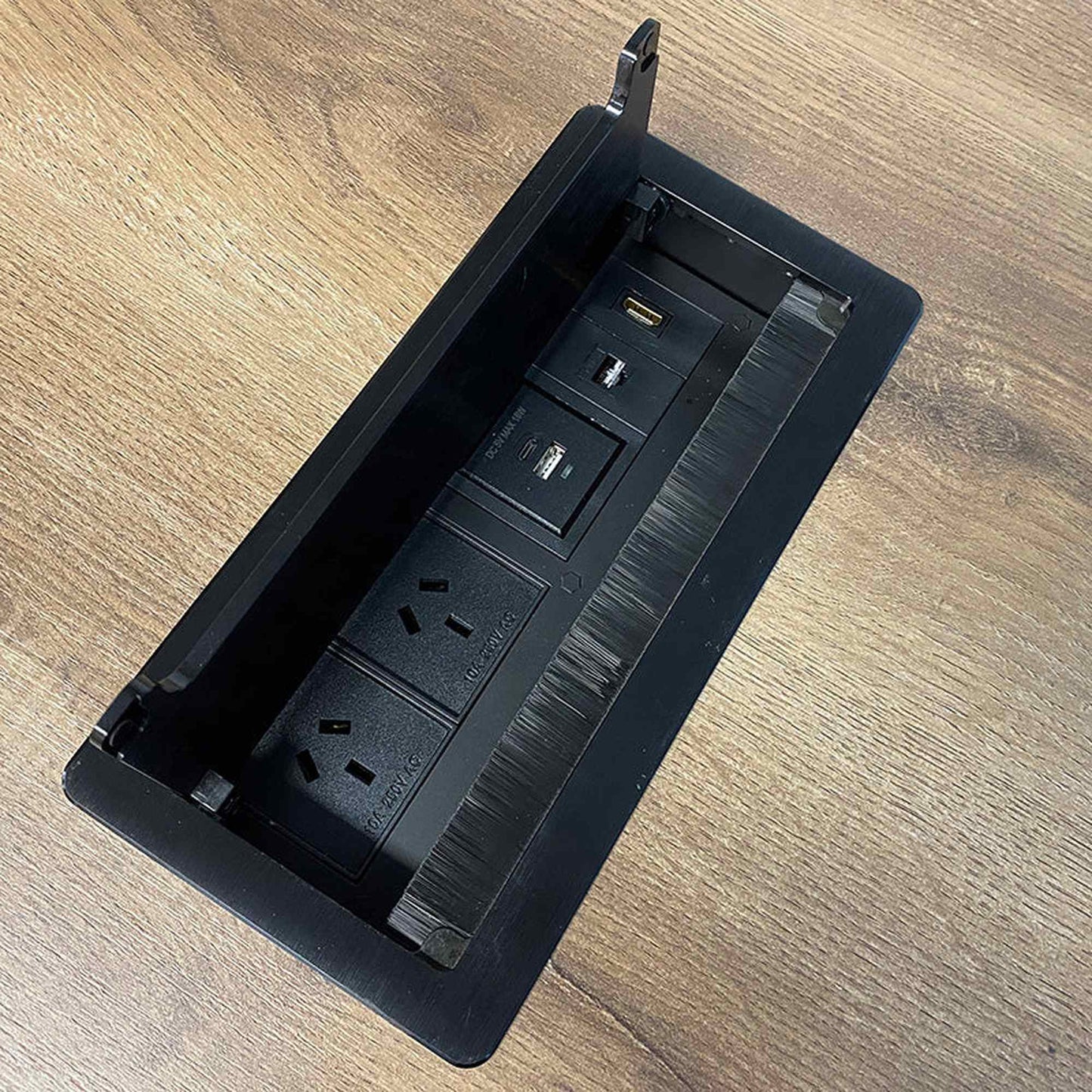 In Desk Cable Management Cubby Power, USB, HDMI & Data Box - 26.5cm -  Black