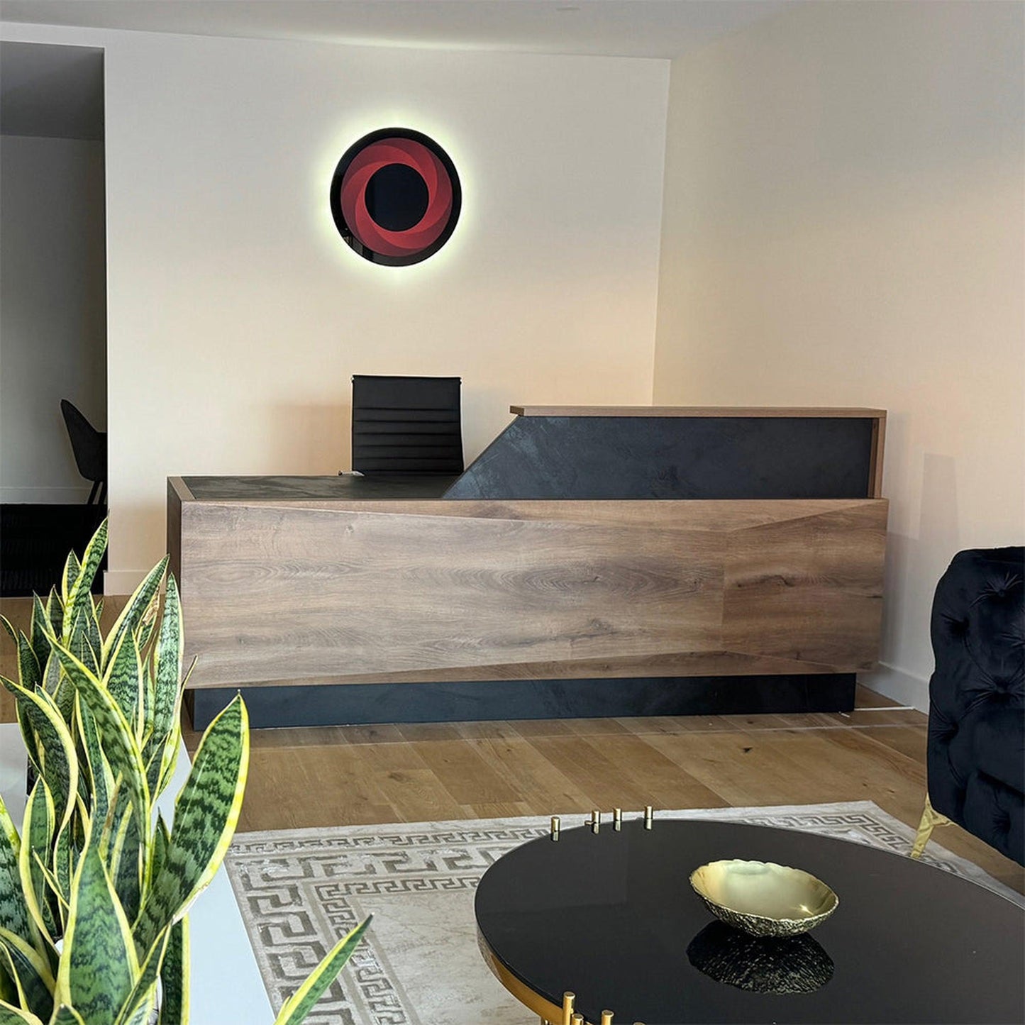 CONROY 2.4M Reception Desk Left Panel - Warm Oak & Black
