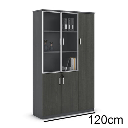 MATEES 3 Doors Display Cabinet 120CM - Grey/ Brown